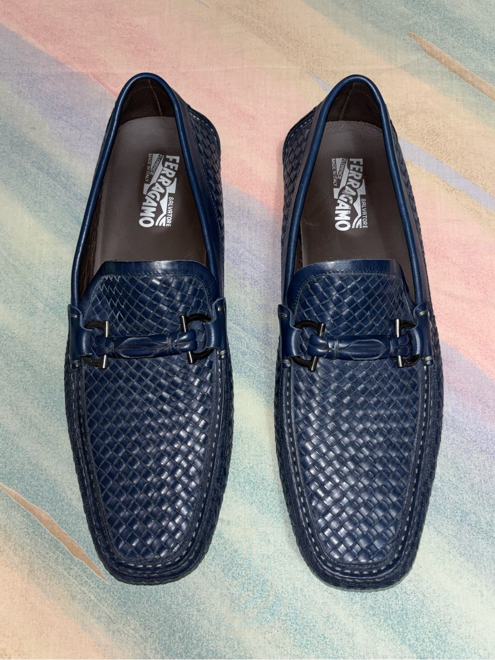 Size 13 Salvatore Ferragamo Parigi Gancini Logo  Blue Leather Drivers RARE!$$895 - Picture 2 of 12